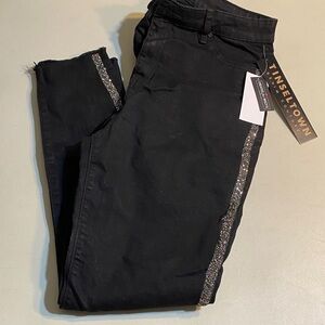 Tinseltown Black Skinny Jeans with Glitter Side Stripe